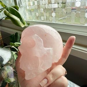 Rose Quartz Crystal Skull - Soft Pink Decorative Carving
